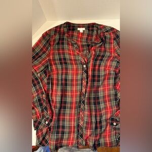 J. Jill Red, HOLIDAY CHRISTMAS PLAID TOP Plaid Shirt, WOMENS Size M, EUC
